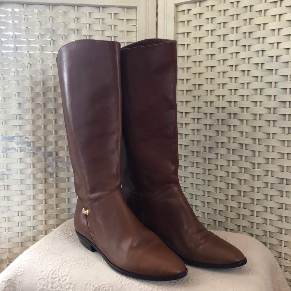 Etienne Aigner Dark Tan Leather Tall Boots